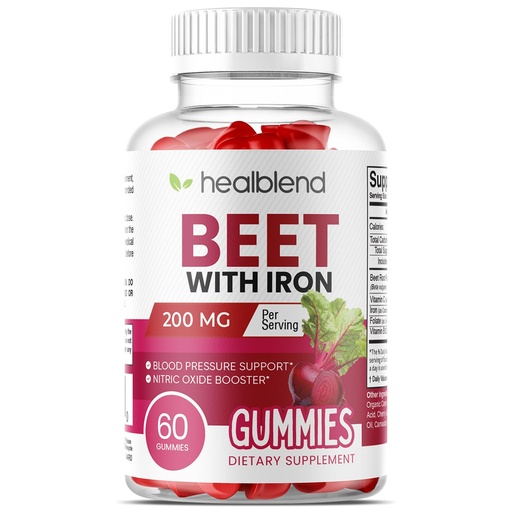 [BRSREZ37O55B4CTA] healblend Beet Root Gummies 200mg - Nitric Oxide Booster Beets with Iron for Heart Health, Circulation & Healthy Blood Pressure Support, Natural Flavored - 60 Gummy (1)