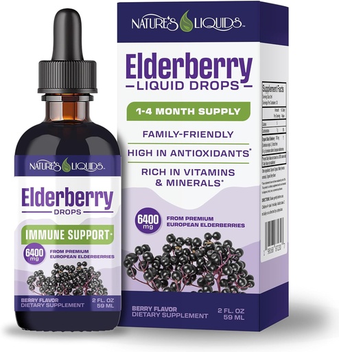 [BRSROCT7OUFBU2TX] Nature's Liquids Organic Elderberry Syrup Sugar Free | Immune Support for Kids and Adults | 1 Serving Equals 60 Elderberries (2 Fl Oz)