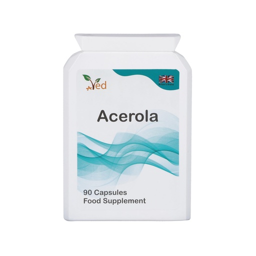 [BRSRAFI5CIJWY3TV] Ved Organic Acerola Cherry, Acerola Cherry Spray Dried Juice Powder 850 mg, 90 Vegan Capsule (45 Days Supply)