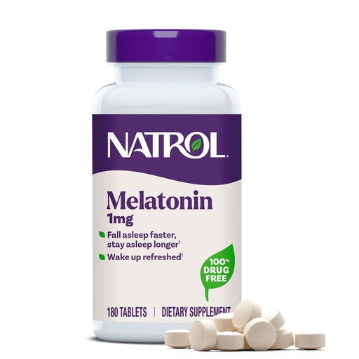 [BRSWIZYOCZ4B43LG] Natrol Melatonin 1 mg Tablets, Nighttime Sleep Aids for Adults, 180 Tablets
