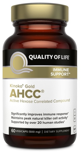 [BRSWIAQNOB6GKEDY] Quality Of Life AHCC - Kinoko Gold 500 mg - 60 VegiCaps (Pack of 2)