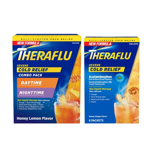 [BRSRAZTYOEARSFA6] Theraflu Day and Night Pack, Severe Cold Relief, 18 Packets | Cold, Cough, and Flu Relief Powder for Use in Hot Liquids, Dual Formulas for Day and Night, Multiple Tea Flavors