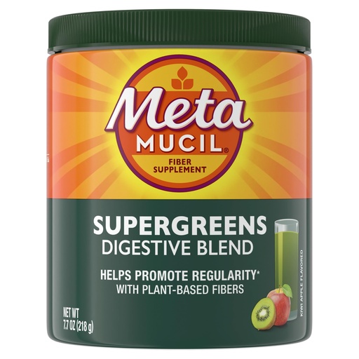 [BRSRAAYFCV5GY2TH] Metamucil Greens SuperFood Powder Fiber Supplement for Digestive Health* and Regularity*, Gluten Free Plant-Based Stevia, Great Taste Kiwi Apple Flavored, 3g Dietary Fiber per Serving, 42 Servings