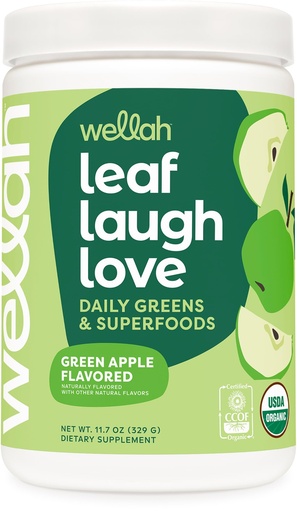 [BRSROBALB4BA4CDZ] Wellah Leaf, Laugh, Love Super Greens Powder (Green Apple) 30 Servings - Superfood Supplement Drink Mix