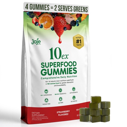 [BRSRGFD7DN5G2ELX] 10ex Supergreens Gummies w/Probiotics. 40 Superfoods & Super Greens. 10x More Nutrients. Multivitamins & Antioxidants From Whole Foods. Healthy Snacks For Adults. Keto, Low Carb, Low Calorie - 120 Ct