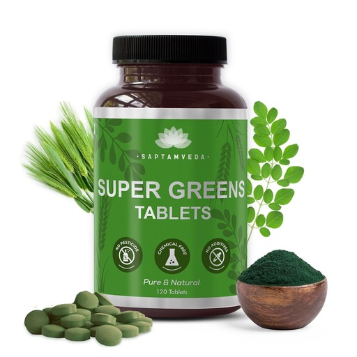 [BRSW2ZAROQARMA3H] SAPTAMVEDA Premium Supergreen 120 Tablets | Natural Multivitamin |Contains Moringa, Wheatgrass, Spirulina & Barely Grass