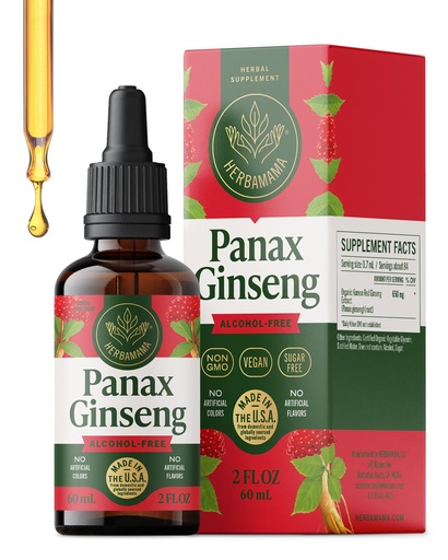 [BRSREEAFCUPQ4EIV] HERBAMAMA Panax Ginseng Root Tincture - Vegan Energy Support with Korean Red Ginseng Extract Liquid Drops - Non-GMO, Alcohol & Sugar-Free Immune Support Supplement - 28-Day Supply