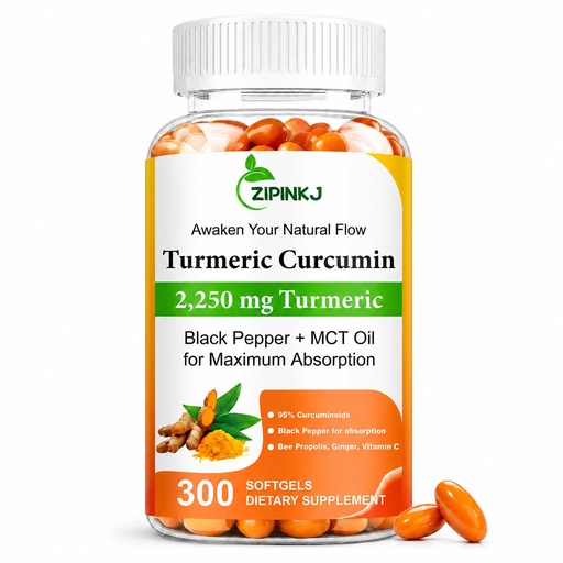 [BRSRGCQNDJ6GEC3K] Turmeric Curcumin 2250mg with Black Pepper & Ginger - 95% Curcuminoids Turmeric Complex Supplement, High Absorption, Non-GMO, 300 Softgels