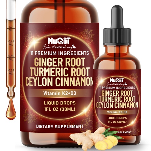 [BRSREFDYBUGRACLO] 11in1 Liquid Ginger Extract with Vitamin D3, Vitamin K2, Turmeric, Ceylon Cinnamon, Berberine Extract, Garlic, Black Pepper - Drops Extract - 1 FL Oz - 2 Month Supply