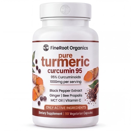 [BRSRYYL2B4PBAHT3] FineRoot Organics Turmeric Curcumin, Pure Curcumin Turmeric Capsules, 95%, 1000mg