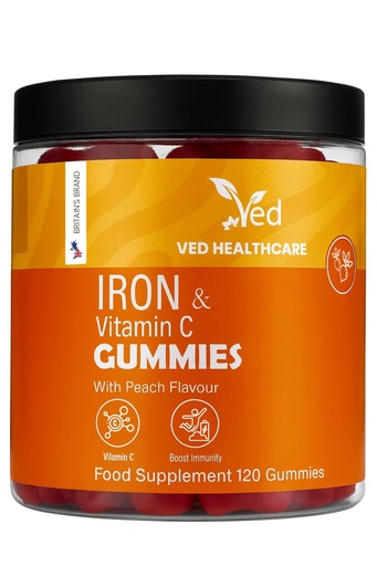 [BRSREHDRO4GQ2F3A] Ved Iron Supplement Gummies 12.5 mg for Women & Men - Iron Gummies with Vitamin C - Chewable Prenatal & Adult 120 Iron Gummies