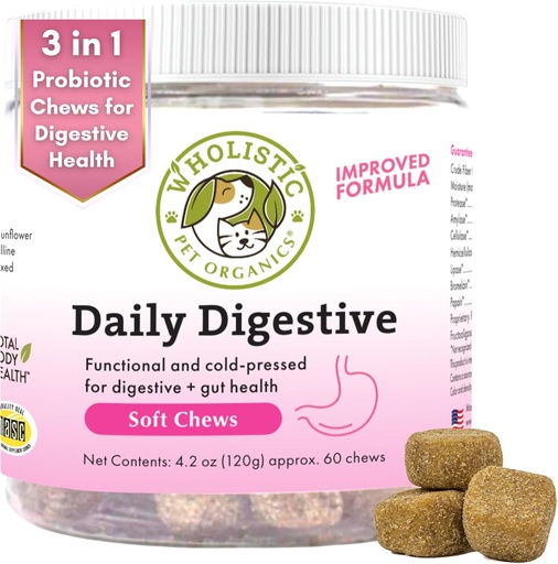 [BRSWIFQBBUGWMDDO] Wholistic Pet Organics: Probiotic Chews for Dogs Digestive Health - 60 Count - Dog Probiotics and Digestive Enzymes - Support Gut Health Immune Supplement Prevents Dog Digestive Problems