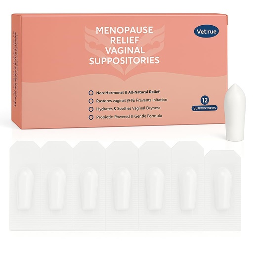 [BRSRAAD7OZ5WYH36] Menopause Relief Vaginal Suppositories, Non-Hormonal, All-Natural Formula with Boric Acid, Hyaluronic Acid, Probiotics, Coconut Oil & Vitamin E, Soothes Vaginal Dryness & Discomfort(12 Inserts)