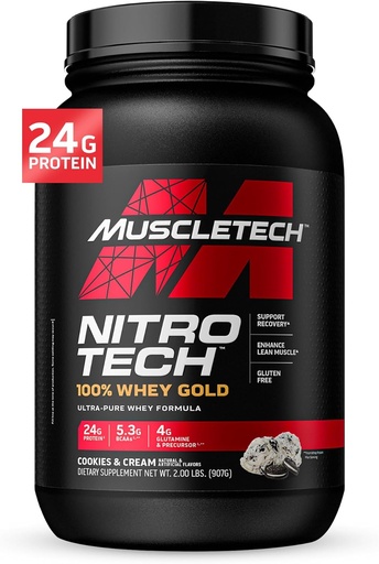 [BRSWKGA4AJ7GOCLG] MuscleTech Whey Protein Powder , Nitro-Tech Whey Gold Protein Powder , Whey Protein Isolate Smoothie Mix , Protein Powder for Women & Men , Cookies and Cream, 2 lb (28 Servings) - package may vary
