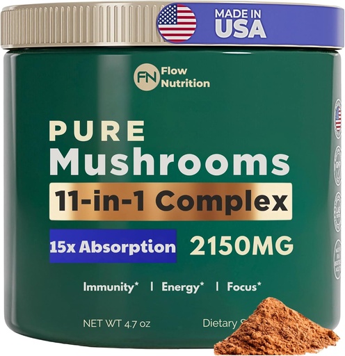 [BRSRAFQRCB6AKYDD] Mushroom Powder, Mushroom Blend - Organic Mushroom Powder for Coffee - Smoothies, Drink Mix, Adaptogenic Mushrooms, Supplement Powder Extract, Functional Mushrooms, Complex Powder for Focus & Energy
