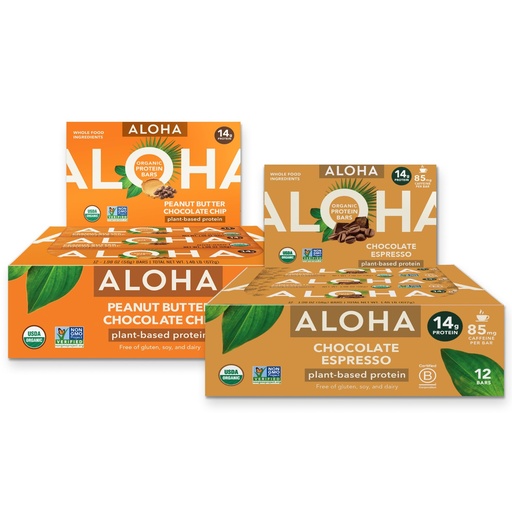 [BRSRYZT5PMIQ43DB] ALOHA Organic Plant-Based Protein Bars Bundle — PB Chocolate Chip + Chocolate Espresso | 24 Bars (1.98oz, 12+12) | 14g Plant-Based Protein | Post-Workout · Pre-Workout · Gym Bag Staple | Vegan, Gluten