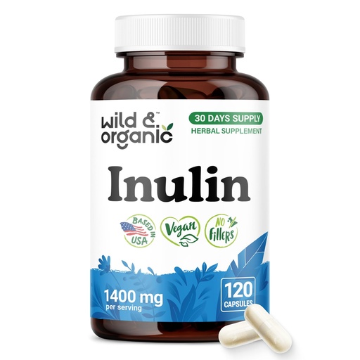 [BRSRAHA3BENBEAA7] Wild & Organic Inulin Capsules 1400 mg - Digestive & Gut Support - Inulin Prebiotic Fiber Powder Supplement - Chicory Root Derived - Vegan, No Fillers, Non-GMO - 120 Count