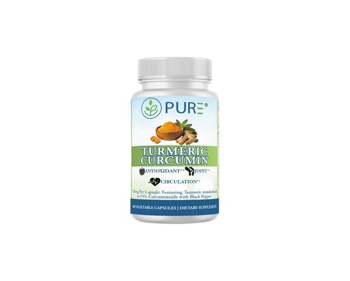 [BRSRMA3RAAGR43L5] PURE® Turmeric Curcumin 750 mg - 180 Vegetable Capsules - Standardized to 95% Curcuminoids with BioPerine Black Pepper Extract - Antioxidant & Metabolic Support - Non-GMO, Made in USA