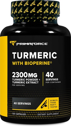 [BRSRAAIYDEIWKHLL] Primaforce Turmeric with Bioperine 120 Capsules, 2300 mg Per Serving - Dietary Supplement, 40 Servings