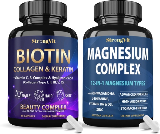 [BRSRGFAECIFW2DTG] StrongVit Biotin Complex & Magnesium Supplements Bundle (120 Capsules)