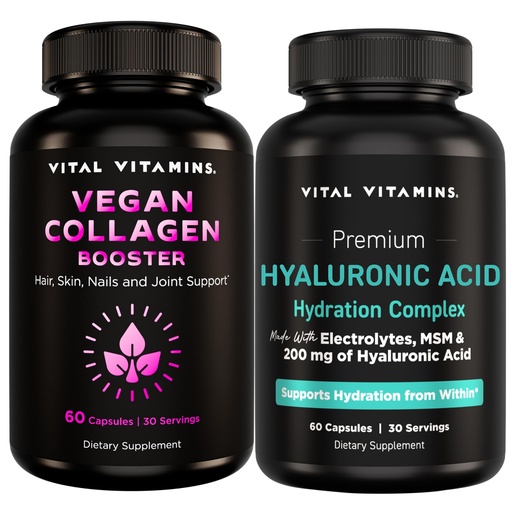 [BRSRGZQEBAHBMG3D] Vital Vitamins Vegan Collagen Booster 60 ct + Hyaluronic Acid Hydration Complex 60 ct