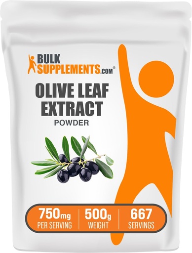 [BRSWKHTZBIGQAFI7] BulkSupplements.com Olive Leaf Extract Powder - Herbal Supplement, Antioxidant Source, Olive Leaf Powder - Gluten Free, 750mg per Serving, 500g (1.1 lbs) (Pack of 1)