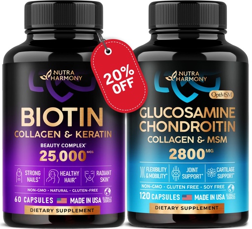 [BRSRMY34B4DQM3LA] NUTRAHARMONY Biotin, Collagen, Keratin & Glucosamine Chondroitin Capsules