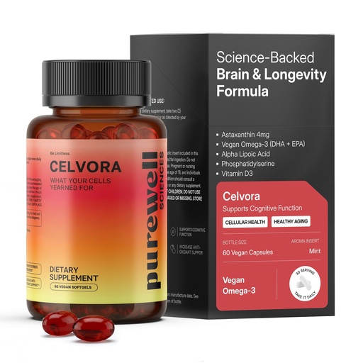 [BRSRGHA2BV5QAELG] Celvora - 60 Softgels - Astaxanthin Longevity Supplement Mix - Vegan Omega 3 from Algae Oil + DHA + EPA + Apha Lipoic Acid + Phosphatidylserine + Trans-Pterostilbene + Vitamin D3