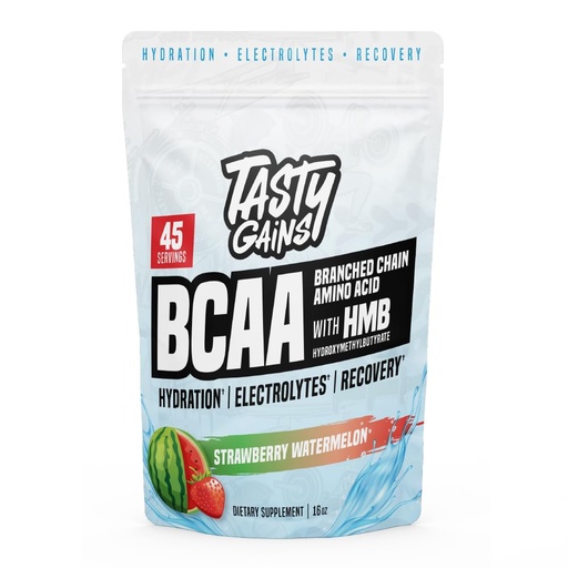 [BRSREFI5BENAMYDJ] TASTY GAINS - Amino Acids Supplement - BCAA Powder, Amino Energy Powder, Essential Energy with Electrolytes, Essential BCAA & EAA with HMB - 45 Servings, Strawberry Watermelon