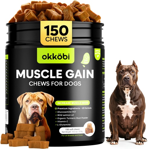[BRSREEA3CMOWCG3Z] 11-in-1 Muscle Gain Chews - Weight Gain Supplements for Dogs with High Protein & Amino Acids - Premium Muscle Builder for Bully & All Breeds - Healthy for Puppies - 150 Chews - Duck