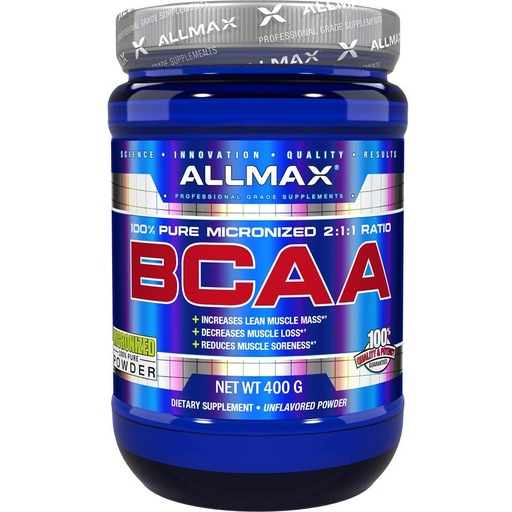 [BRSWI235BIBQOCY5] ALLMAX Essentials BCAA, Unflavored - 400 g Instantized 2:1:1 Powder - Helps Increase Muscle Mass & Reduce Soreness - Gluten & Soy Free - 80 Servings