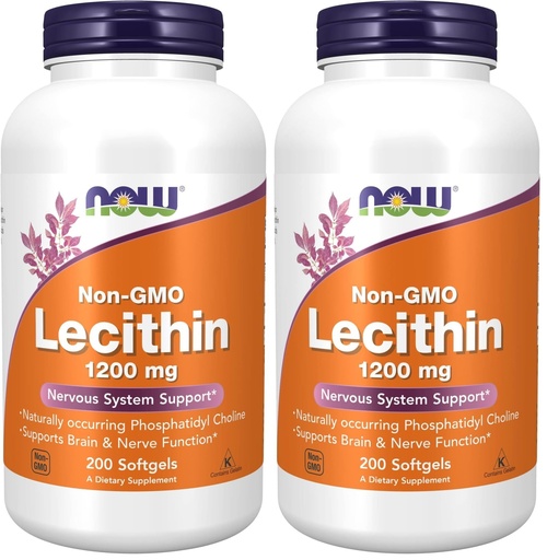 [BRSRGGQKCEHAME3P] NOW Foods Supplements, Lecithin 1200 mg with Naturally Occurring Phosphatidyl Choline, 200 Softgels, (Pack of 2)