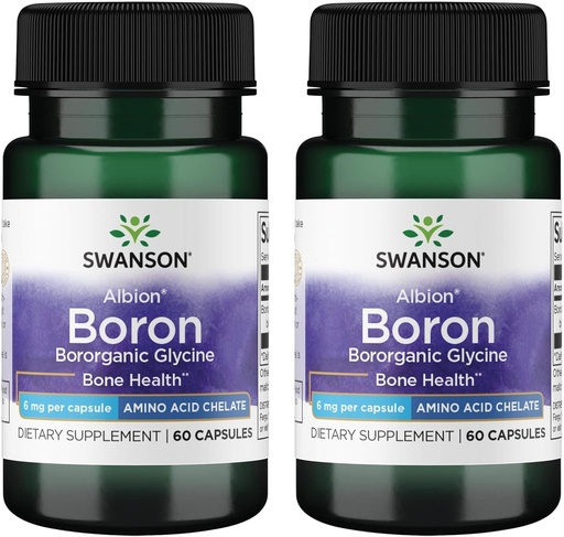[BRSWGAAKDIJWAYL3] Swanson Boron de l'Albion - Supplément Glycine Boroganique à l'appui de la santé conjointe et de la santé des os - Formule d'absorption élevée peut soutenir l'équilibre global - (60 capsules, 6 mg chacune) (2 pack)