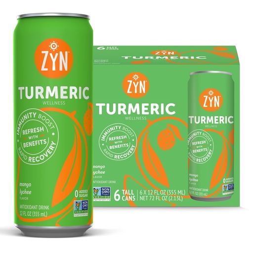 [BRSRMGQROYHWYDYY] ZYN Turmeric Wellness Drink (6 Pack), Mango Lychee Flavored Turmeric Curcumin with Black Pepper, No Added Sugar, Low Carb & Low Calorie, Clean Alternative