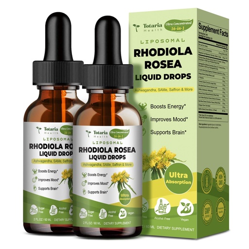 [BRSRAGQHC4MWEFIV] Liposomal Rhodiola Rosea Tincture, Ultra Strength Rhodiola Supplement with Ashwagandha, Saffron, Magnesium, SAM-e, Rhodiola Rosea Extract Liquid Drops for Natural Relaxation, Mood, Energy, Pack of 2