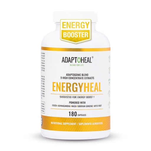 [BRSRMBAHOENQO2DG] ADAPTOHEAL Energyheal Caffeine Free Energy Supplement – Adaptogenic Blend with Ashwagandha, Rhodiola & Ginseng – Natural Energy & Focus Support –180 Capsules