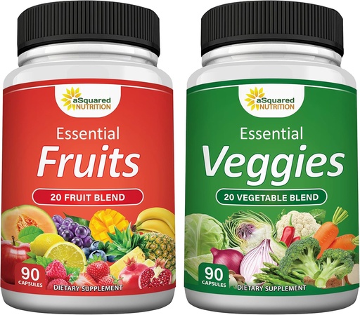 [BRSRMAAHC4MBEYDF] aSquared Nutrition Fruits and Veggies Supplement - 90 Veggie & 90 Fruit Capsules - Superfood Vegetable Greens Vitamins Pills - Nature's Super Food Alternative to Powder & Gummies