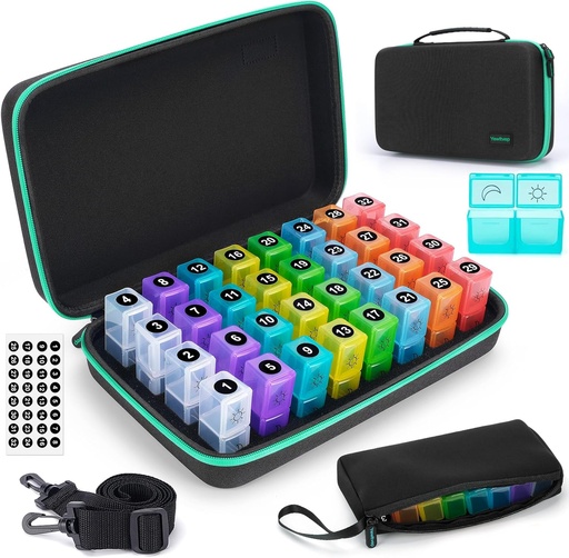[BRSROZA6DEMG23LL] Monthly Pill Organizer 2 Times a Day,Month Pill Box Organizer with 32 Daily Compartments,30 Days Pill Holder with Hard Travel Case Pill Case Vitamins Case+Portable 7-Day Travel Medicine Organizing Bag