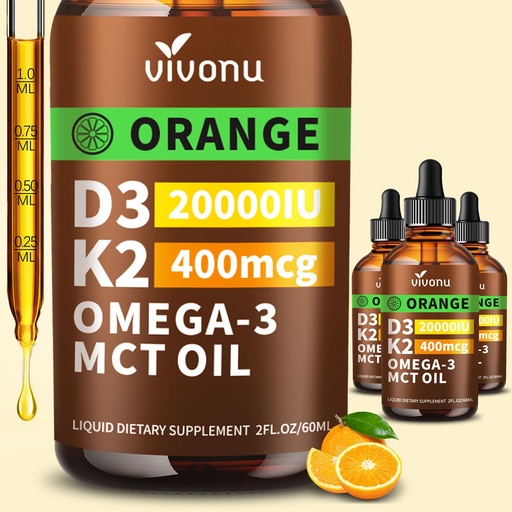 [BRSRGFQPBENGKH36] VivoNu Vitamin D3 K2 10000 IU with MK7-300 Virgin Coconut Oil Softgels, 2 in 1 Vitamins D & K Complex | Vitamina D3 con K2 (3 Bottle/6Ounces)