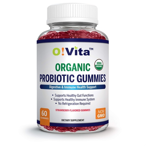 [BRSWYGIZCF7A43IV] Organic Probiotic Gummies - 5 Billion CFU, Max Strength, Strawberry Flavored, Gut Health and Immune Support for Men, Women and Kids (60 Non-GMO Gummies)