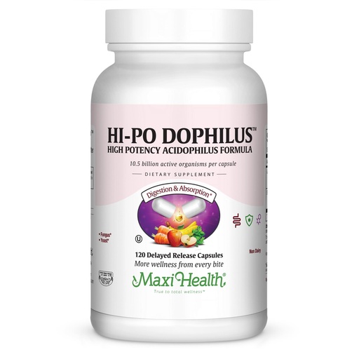 [BRSWIZQTCYHWYADU] Maxi Health Hi-Po Dophilus Probiotics for Digestive Health & Immune Support – Probiotics for Women and Men with 10.5 Billion CFU – Kosher, Vegan, Non-Dairy, 120 Capsules