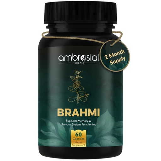 [BRSW2ZQHOQCWKFDK] Ambrosial Brahmi 500 mg EACH Bacopa Monnieri Capsules (Pack of 1-60 Capsules)