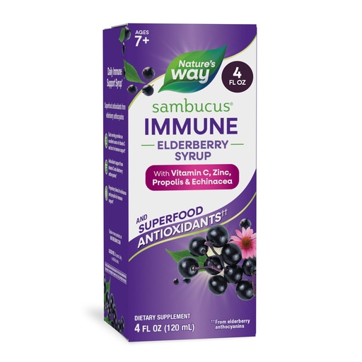 [BRSWIYTQAV5BUDQV] Nature’s Way Sambucus Immune Elderberry Syrup with Vitamin C, Zinc, Echinacea & Propolis, Concentrated Black Elderberry Extract, Immune Support with Superfood Antioxidants(1)*, Berry Flavored, 4 Fl Oz