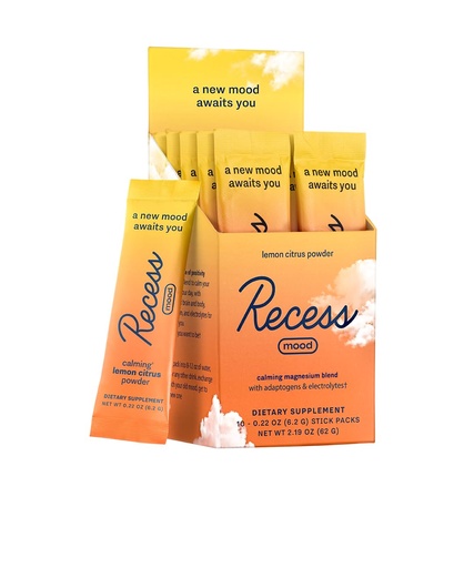 [BRSWYBT4DICAMETD] Recess Mood Powder, Magnesium L-Threonate Blend with Passion Flower, L-Theanine, Electrolytes, Magnesium Calm Support Powder Supplement - Lemon Citrus Pack of 10