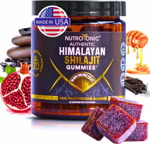 [BRSROBAPPIPAKF36] NutroTonic® Organic Himalayan Shilajit Gummies – Pomegranate & Vanilla Flavored – Shilajit for Men & Women - Wild Crafted Manuka Honey MGO +263 – Made in USA – 30 Healthy Gummies