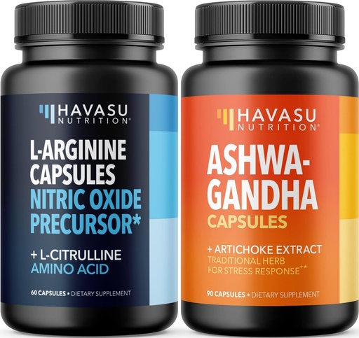 [BRSREYY5DMMRMELJ] HAVASU NUTRITION High Strength Ashwagandha Supplement Capsules (45 Servings) & L Arginine L Citrulline Supplement (30 Servings)