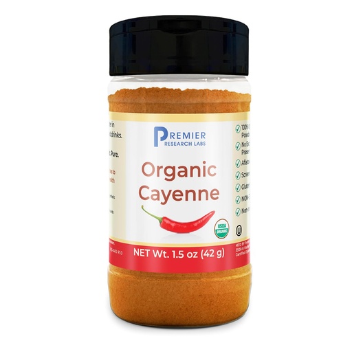 [BRSREBL2OYHBYETH] Premier Research Labs Organic Cayenne Spice Powder - Ground Red Cayenne Pepper Seasoning, Natural Capsaicin Content, Hot & Spicy Seasoning for Cooking, Non GMO, Gluten Free, Purity Tested - 1.5 oz