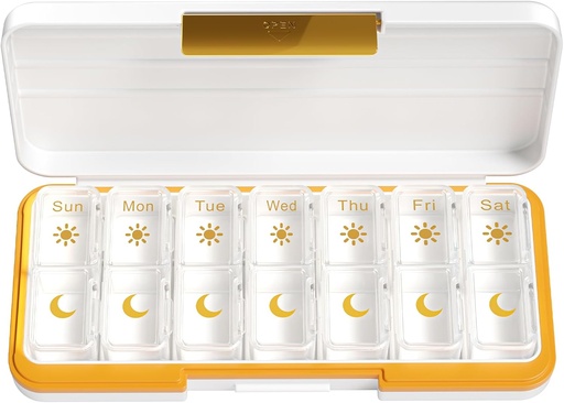 [BRSRAZQEO57WAELZ] Zoksi Am Pm Pill Organizer 7 Tage, Wöchentliche Pille Box 2 Mal pro Tag, Medizin Pill Organizer mit separatem Kompartment, Reise Pillen Fallspender Portable für Vitamine, Fischöle, Medikamente(Weiß)