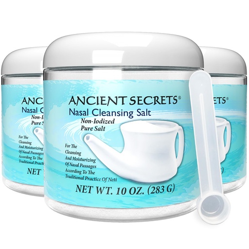 [BRSWIYD6OYHGKYLK] Ancient Secrets Nasal Cleansing Salt, Non-Iodized, 3-Pack – USP-Grade Sodium Chloride for Any Neti Pot, Sinus Irrigation System, 10 Oz Ea