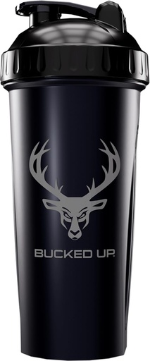 [BRSRABA6PMNBSAL6] Shaker Bottle for Protein, Pre Workouts and Smoothies, Black Bottle with Gray Buck Logo (28oz)
